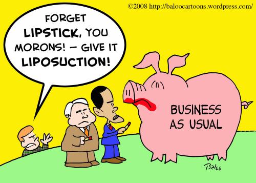 Cartoon: LIPSTICK LIPOSUCTION (medium) by rmay tagged lipstick,liposuction,mccain,obama,palin