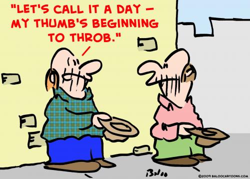 Cartoon: panhandler thumb throbbing (medium) by rmay tagged panhandler,thumb,throbbing