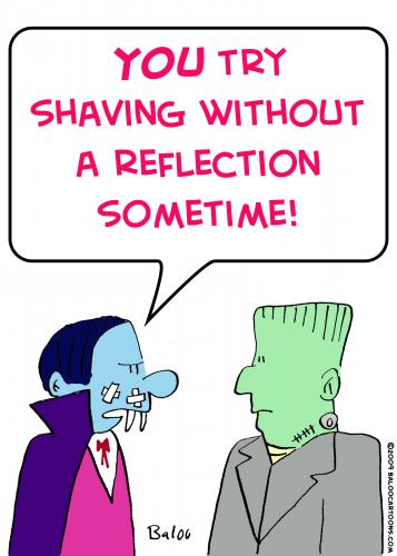 Cartoon: shaving reflection vampire frank (medium) by rmay tagged shaving,reflection,vampire,frankenstein