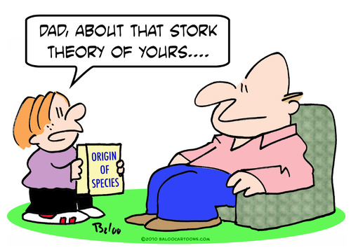 Cartoon: Stork theory Darwin origin spec (medium) by rmay tagged stork,theory,darwin,origin,species