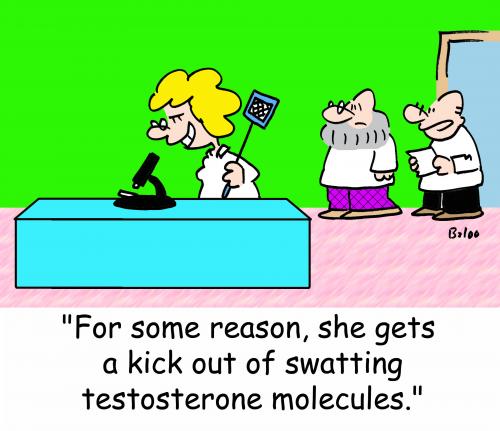 Cartoon: SWATTING TESTOSTERONE MOLECULES (medium) by rmay tagged swatting,testosterone,molecules