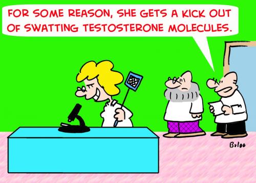 Cartoon: SWATTING TESTOSTERONE MOLECULES (medium) by rmay tagged swatting,testosterone,molecules