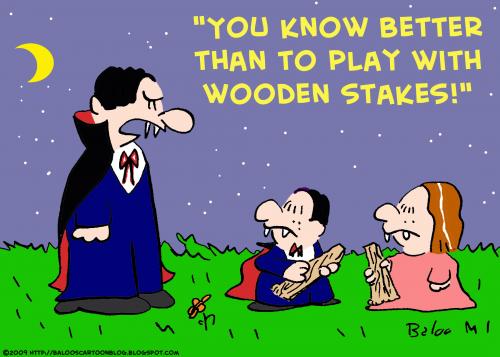Cartoon: vampire play wooden stakes (medium) by rmay tagged vampire,play,wooden,stakes