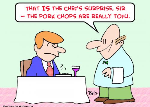 Cartoon: waiter chefs surprise pork chops (medium) by rmay tagged waiter,chefs,surprise,pork,chops